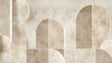 Geometric art deco arch wallpaper in modern living room showing clean lines and soft beige tones