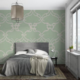Art deco wallpaper pattern creating an elegant backdrop in a dining room
