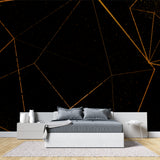 Gold line pattern wallpaper making statement in dining room