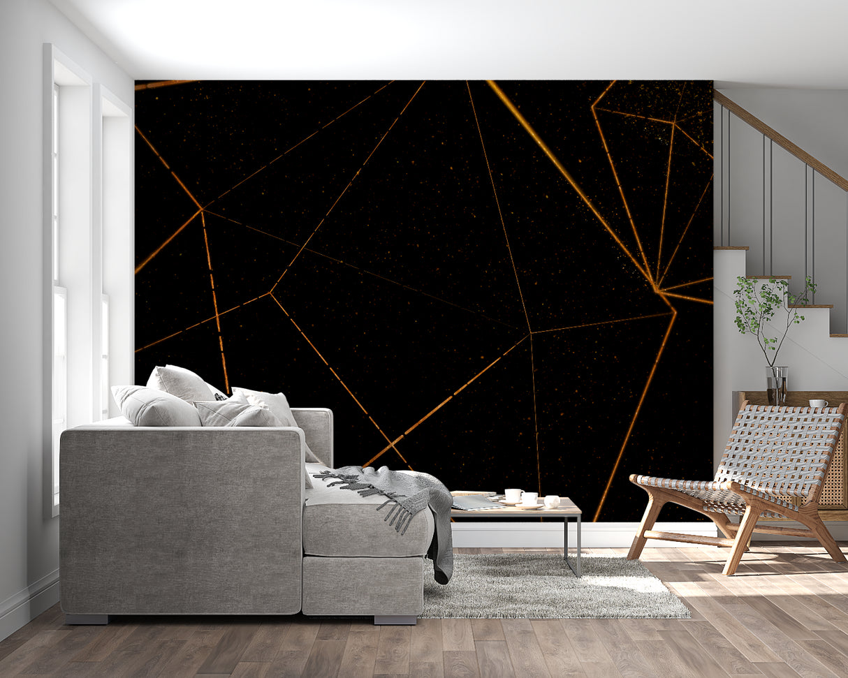 Black and gold geometric design enhancing hotel lobby walls