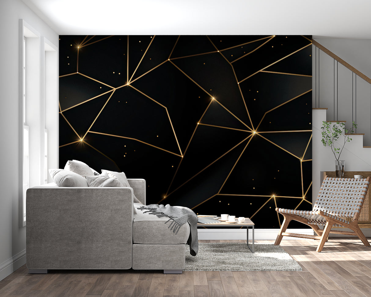 Geometric pattern wallpaper creating drama in luxury dining room setting