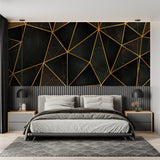 Modern geometric wall mural in home office showing scale and pattern detail