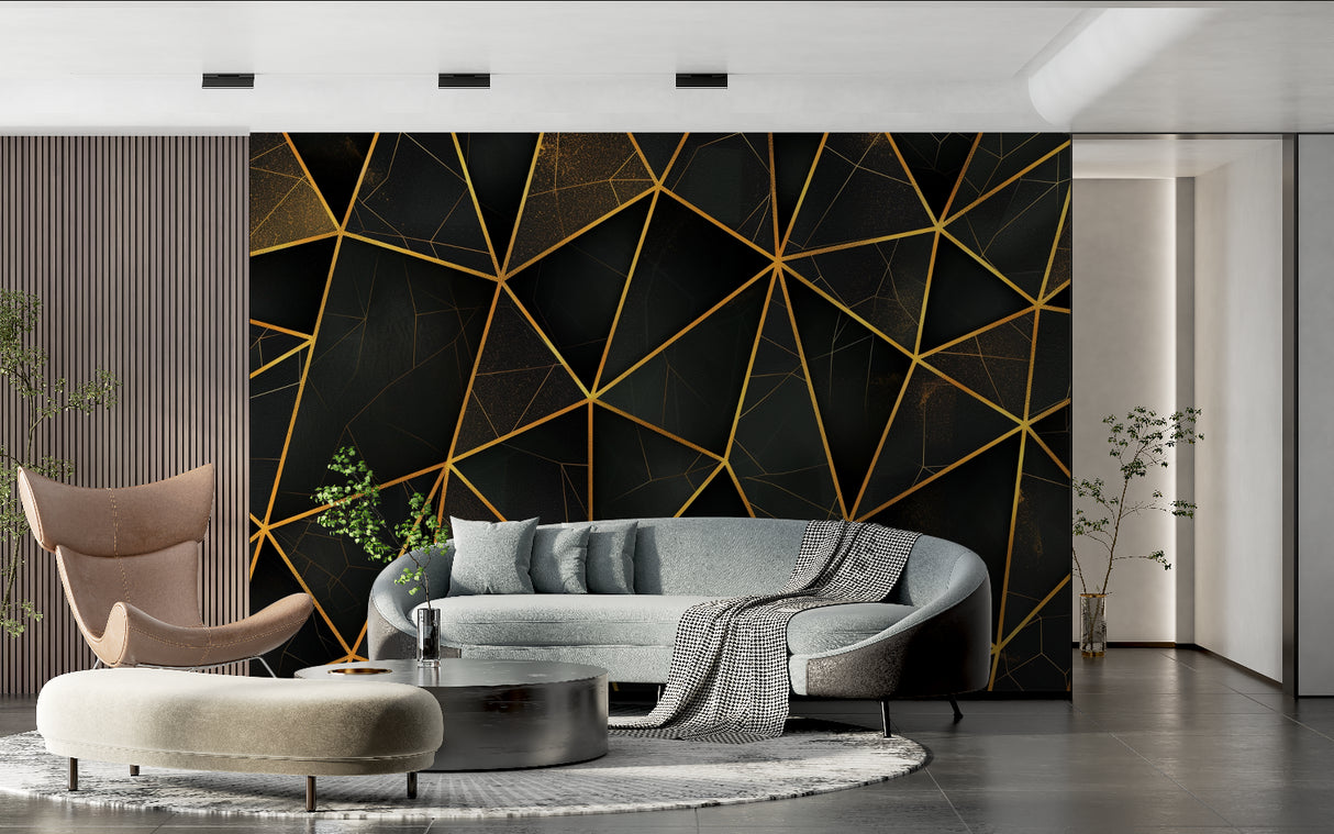 Art deco wallpaper pattern in hallway showcasing gold metallic finish
