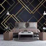 Art deco geometric pattern wall design in luxury dining room with crystal chandelier