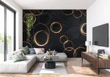 Modern circle wallpaper design showcased in a minimalist dining room
