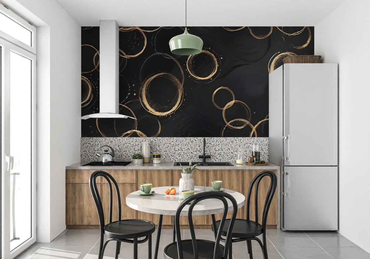 Black and gold geometric pattern making a statement in home office space