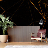 Linear pattern mural wallpaper bringing sophistication to a modern bedroom wall