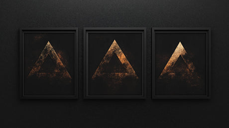 Black and gold geometric triangle design file showing intricate pattern detail and metallic finish