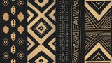 Black and gold geometric tribal pattern design file showing intricate details and metallic elements