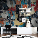 Black and white geometric wallpaper adding style to a dining room wall