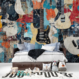 Contemporary herringbone wall mural in a modern bedroom setting