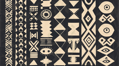 Black and white geometric tribal pattern design file showing detailed African-inspired motifs