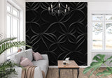 Black geometric Art Deco wallpaper in modern dining room with pendant lighting
