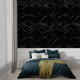 Geometric pattern mural enhancing luxury hotel lobby entrance