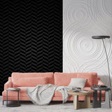 Sophisticated chevron pattern wallpaper in upscale hotel lobby