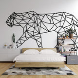 Geometric black panther line art wallpaper making a bold statement in a minimalist living room with white furniture