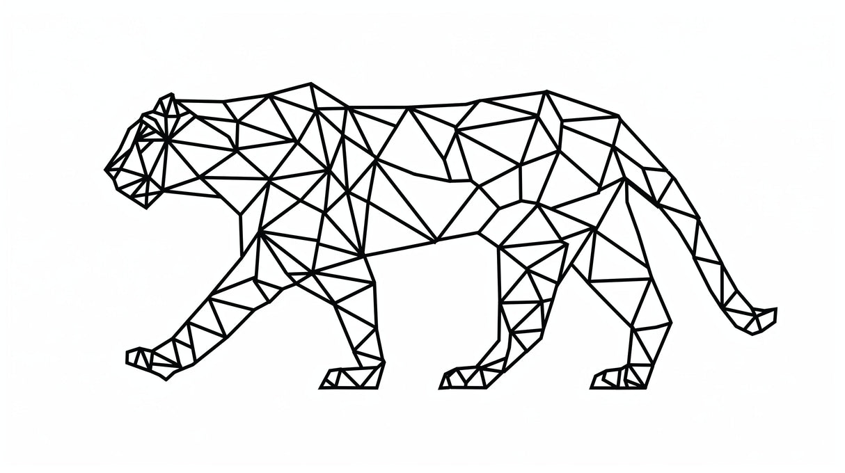 Black and white geometric panther pattern design file showing intricate line work and angular shapes