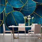 Blue and gold circular pattern creating depth in an entryway