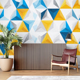 Modern triangle pattern creating depth in a minimalist bedroom setting