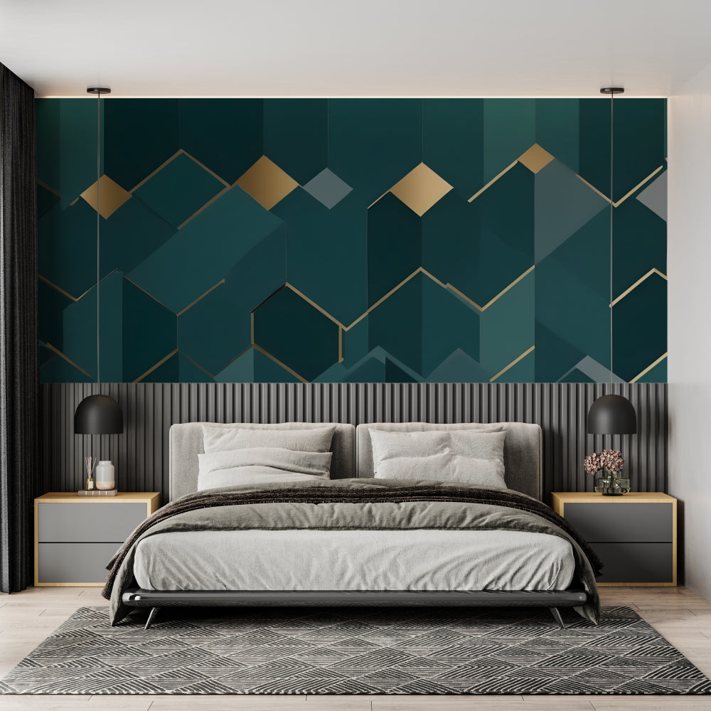 Art deco wallpaper pattern featured in an elegant dining room setting