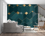 Art deco pattern wallpaper showcased in a sophisticated home office