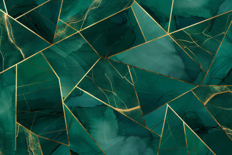 Design file showing emerald green geometric pattern with intricate gold line details