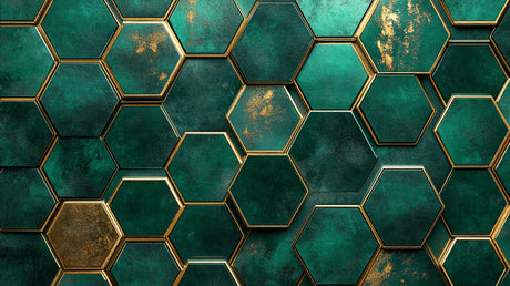 Geometric hexagon design file showing emerald green and gold pattern detail