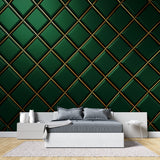 Art deco geometric wallpaper creating stunning feature wall in master bedroom