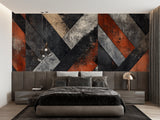 Terracotta and anthracite geometric pattern in restaurant entrance with industrial decor