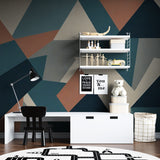 Contemporary geometric wallpaper making a statement in an urban dining room