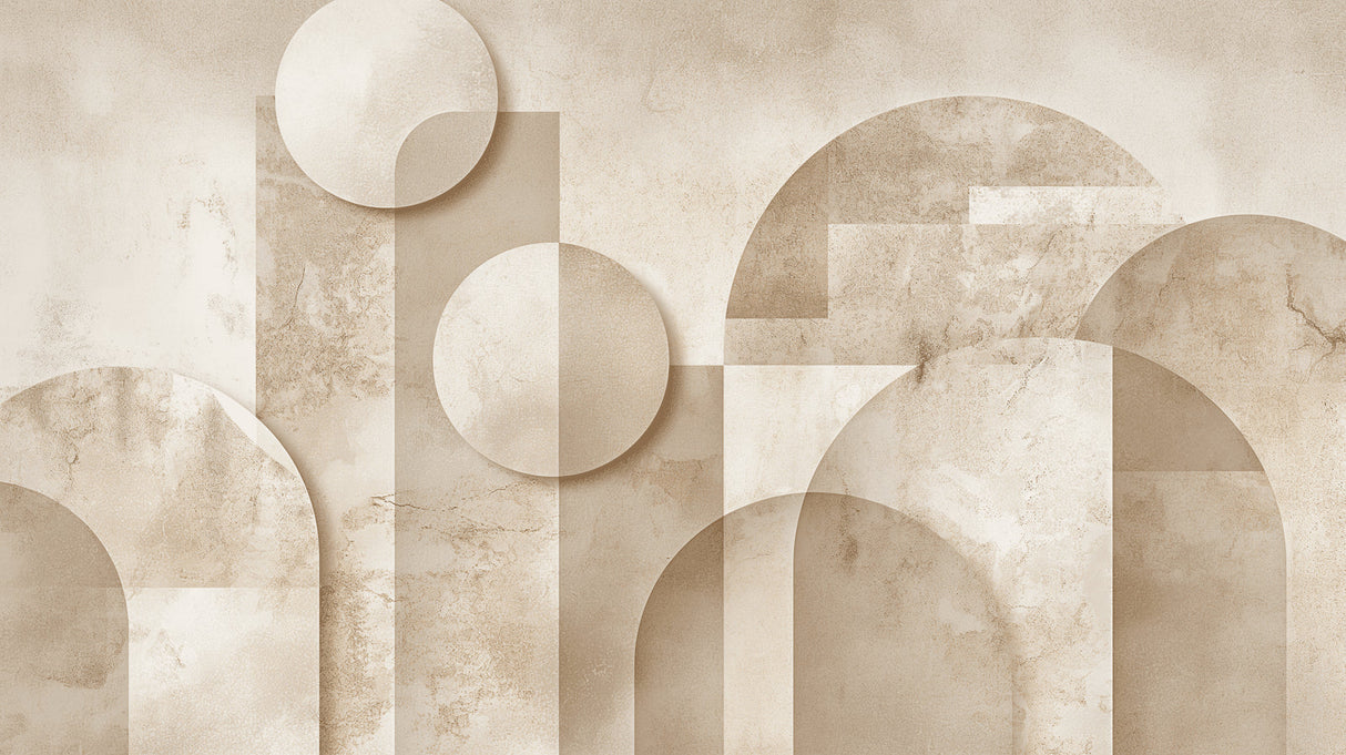 Modern geometric wallpaper with circular patterns making a dining room look bigger