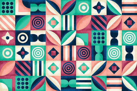 Art deco geometric pattern design file showing pink and green shapes on white background