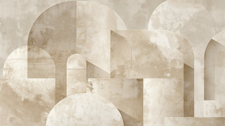 Beige geometric wallpaper with arches making a bedroom feel larger and more open