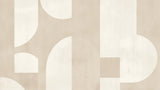 Modern geometric wallpaper styling in minimalist bedroom with natural light