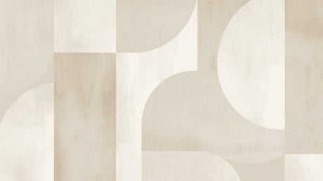 Modern geometric wallpaper with curved shapes creating a stylish atmosphere in a minimalist living room