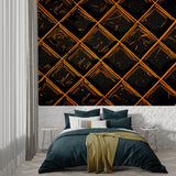 Diamond pattern wallpaper bringing energy to an urban dining room interior