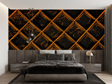 Geometric pattern mural creating a stunning accent wall in a modern bedroom