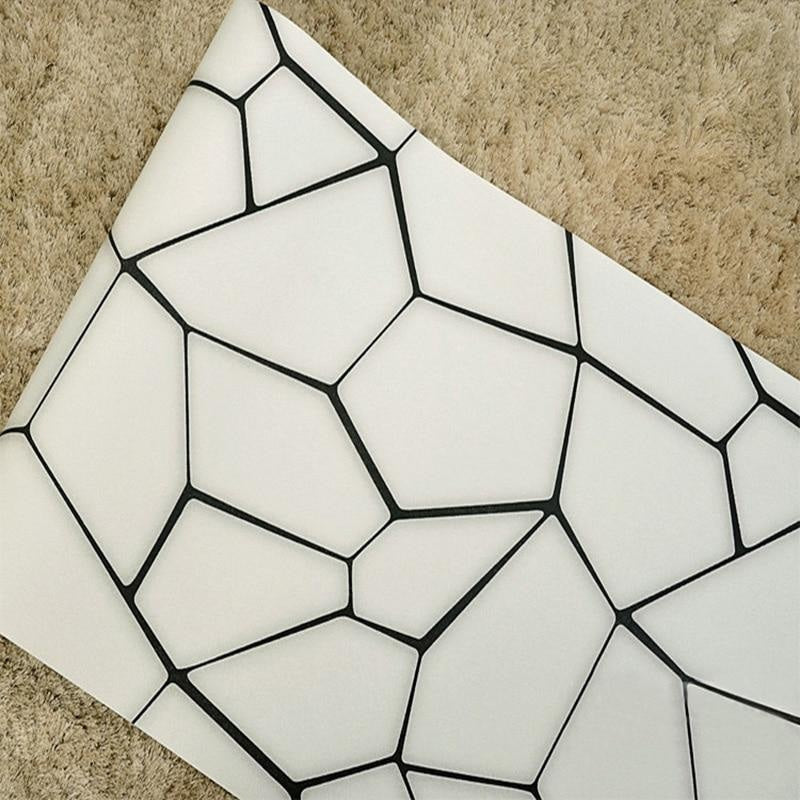 Abstract geometric wall mural showcased in hallway