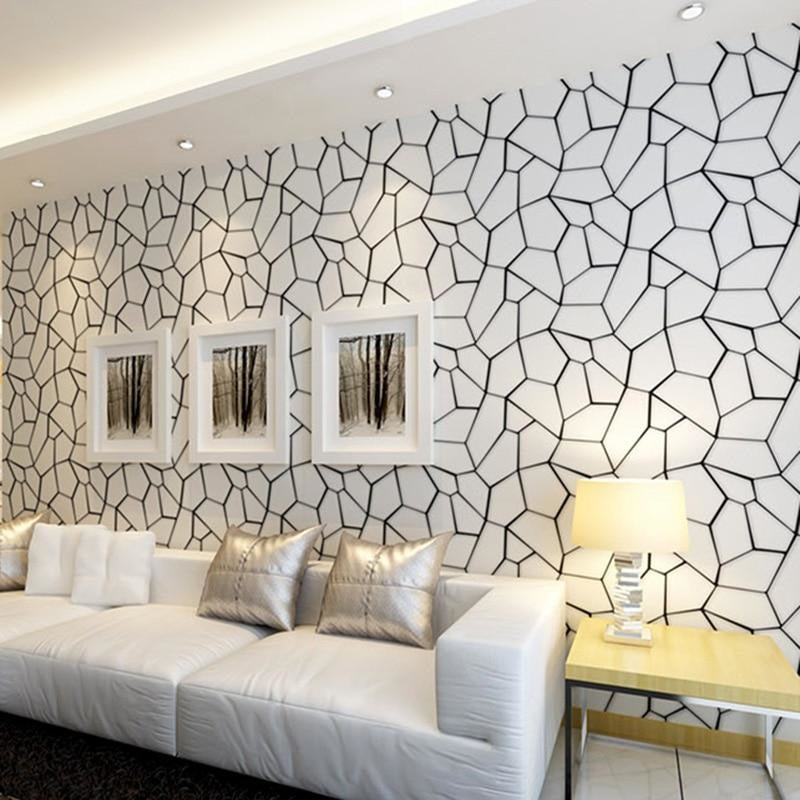 Black and white geometric pattern enhancing kitchen wall