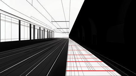 Black and white geometric pattern design file showing modern perspective lines and architectural details