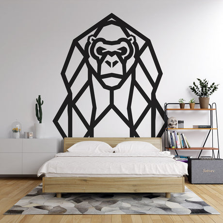Modern Geometric Gorilla Wallpaper creating a striking focal point in a minimalist living room with black and white decor