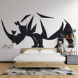 Modern Geometric Rhino Wallpaper creating a stunning focal point in a minimalist living room with grey sofa