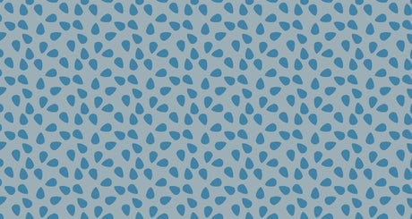 Modern geometric blue droplet wallpaper in a bright minimalist living room, creating a fresh and open atmosphere