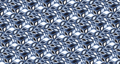 Blue geometric leaf pattern design file showing the refined rhythmic arrangement of abstract shapes