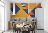 Modern hallway with geometric pattern wallpaper creating visual interest