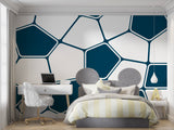 Geometric wallpaper creating feature wall in modern bedroom