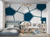 Navy blue geometric pattern in minimalist dining room space