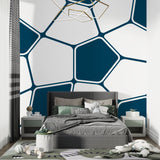 Pentagon wallpaper design in modern hallway with pendant lighting