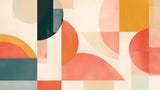 Modern geometric wallpaper bringing color to minimalist home office setup