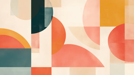 Modern geometric wallpaper bringing color to minimalist home office setup